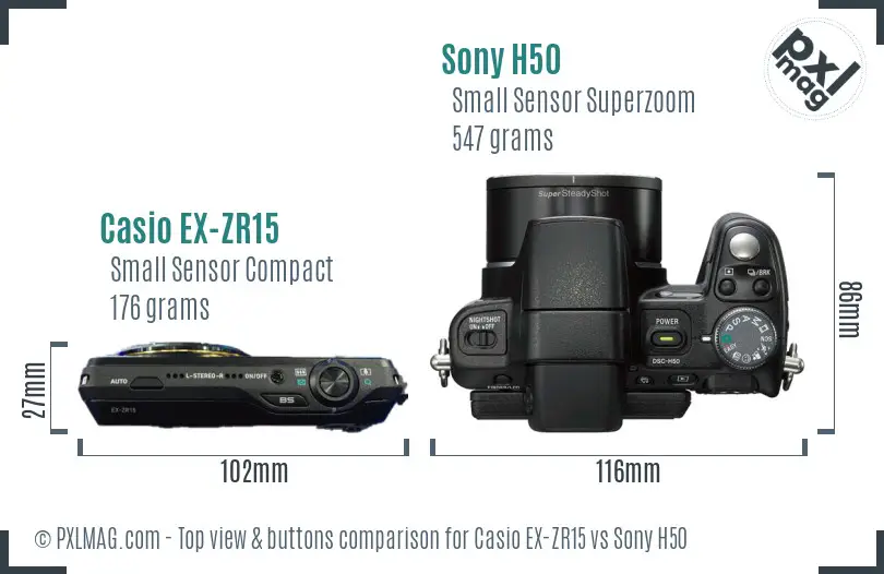 Casio EX-ZR15 vs Sony H50 top view buttons comparison