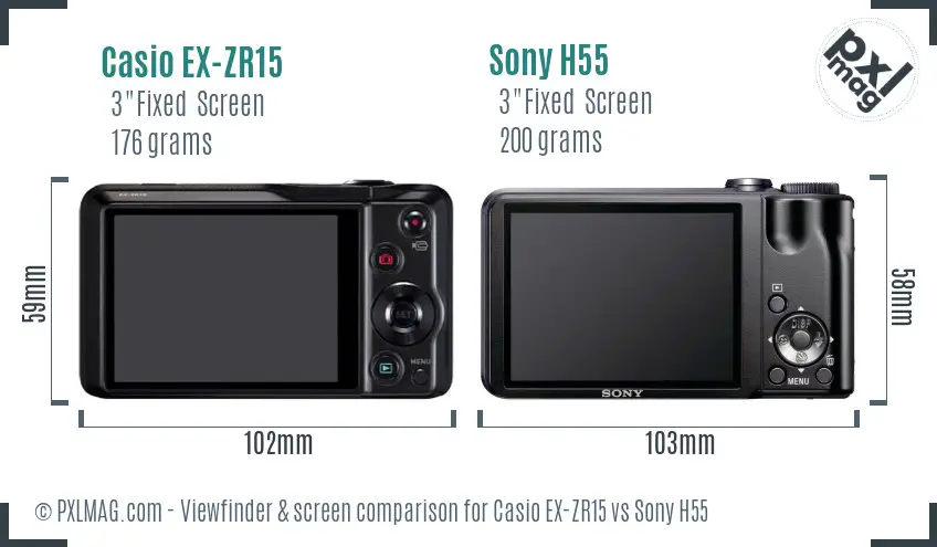 Casio EX-ZR15 vs Sony H55 Screen and Viewfinder comparison
