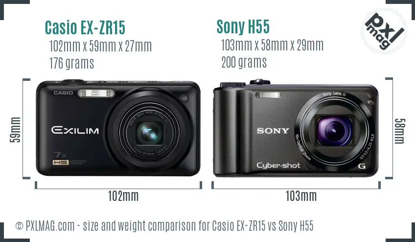 Casio EX-ZR15 vs Sony H55 size comparison