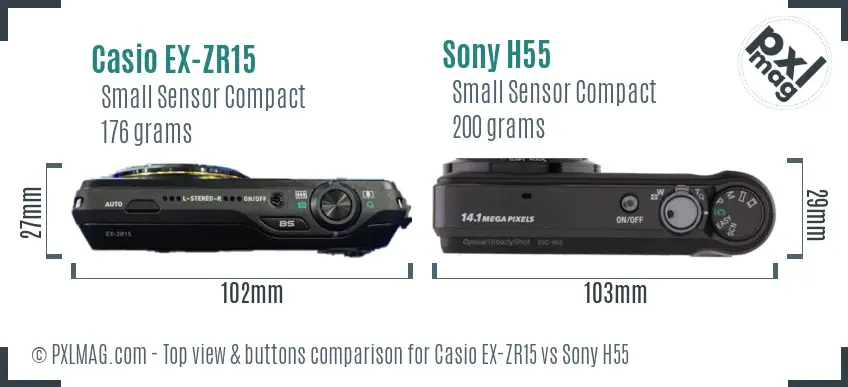 Casio EX-ZR15 vs Sony H55 top view buttons comparison