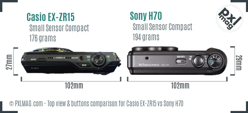 Casio EX-ZR15 vs Sony H70 top view buttons comparison