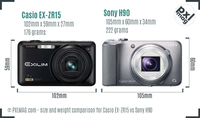 Casio EX-ZR15 vs Sony H90 size comparison