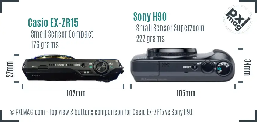 Casio EX-ZR15 vs Sony H90 top view buttons comparison