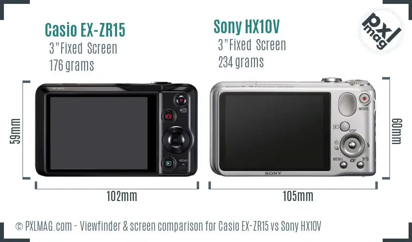 Casio EX-ZR15 vs Sony HX10V Screen and Viewfinder comparison