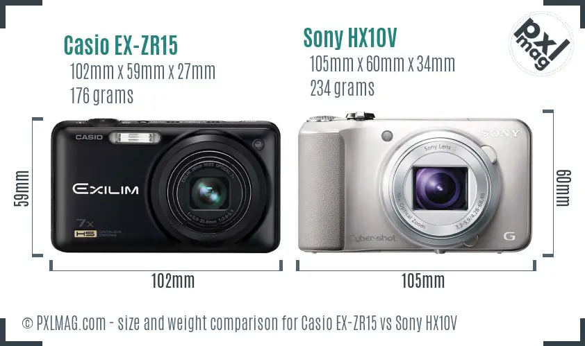 Casio EX-ZR15 vs Sony HX10V size comparison