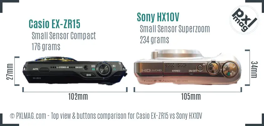 Casio EX-ZR15 vs Sony HX10V top view buttons comparison