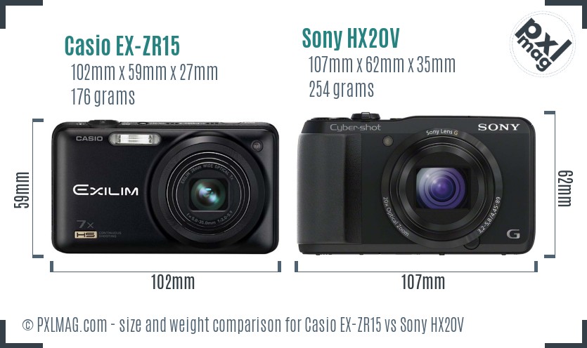 Casio EX-ZR15 vs Sony HX20V size comparison