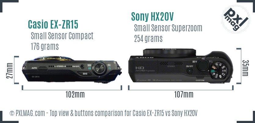 Casio EX-ZR15 vs Sony HX20V top view buttons comparison