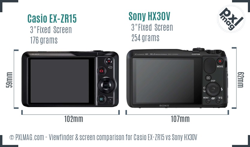 Casio EX-ZR15 vs Sony HX30V Screen and Viewfinder comparison