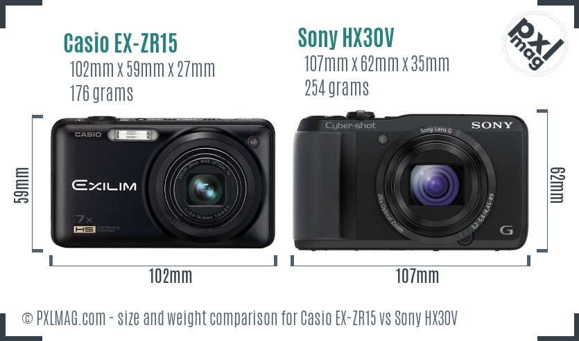 Casio EX-ZR15 vs Sony HX30V size comparison Casio EX-ZR15 vs Sony HX30V size comparison