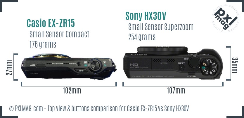 Casio EX-ZR15 vs Sony HX30V top view buttons comparison