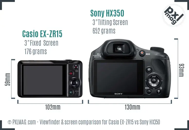 Casio EX-ZR15 vs Sony HX350 Screen and Viewfinder comparison