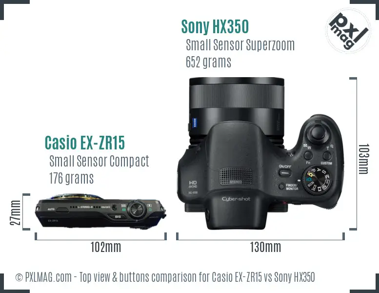 Casio EX-ZR15 vs Sony HX350 top view buttons comparison