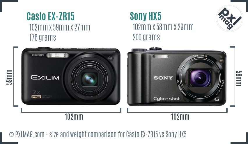 Casio EX-ZR15 vs Sony HX5 size comparison Casio EX-ZR15 vs Sony HX5 size comparison