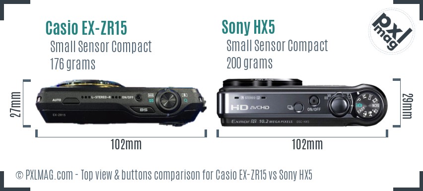 Casio EX-ZR15 vs Sony HX5 top view buttons comparison