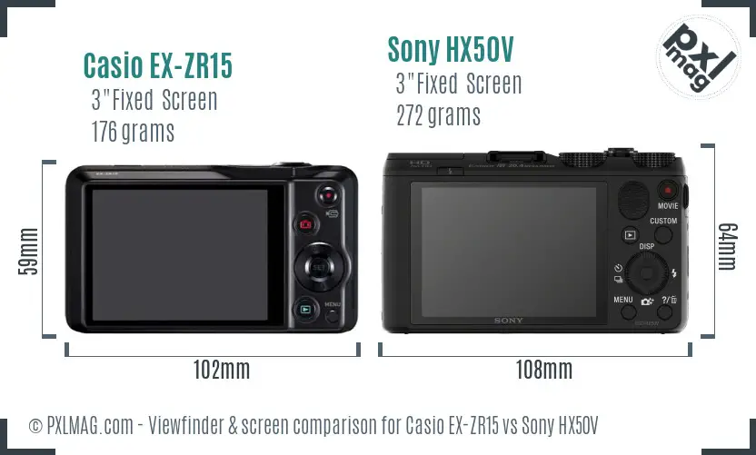Casio EX-ZR15 vs Sony HX50V Screen and Viewfinder comparison