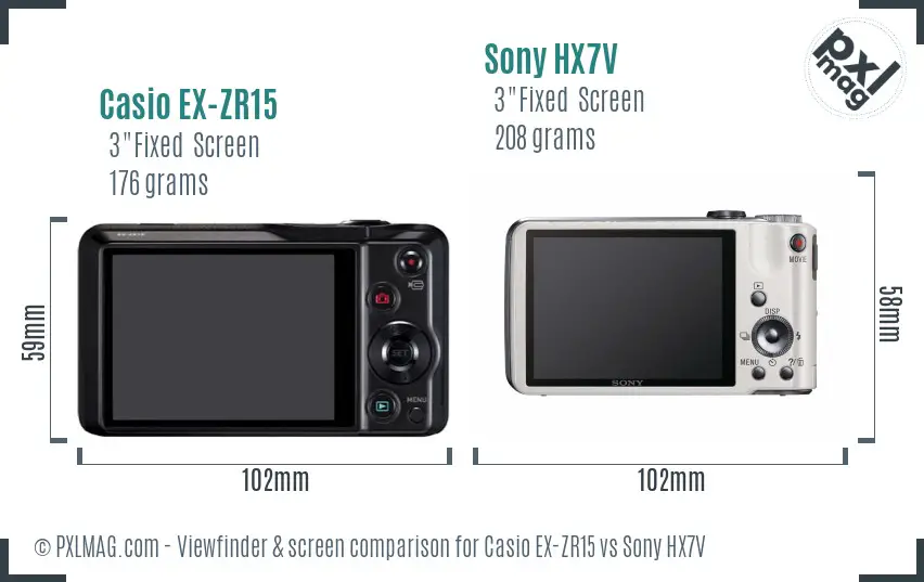 Casio EX-ZR15 vs Sony HX7V Screen and Viewfinder comparison