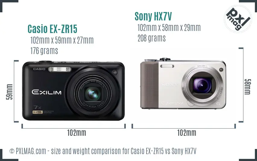 Casio EX-ZR15 vs Sony HX7V size comparison