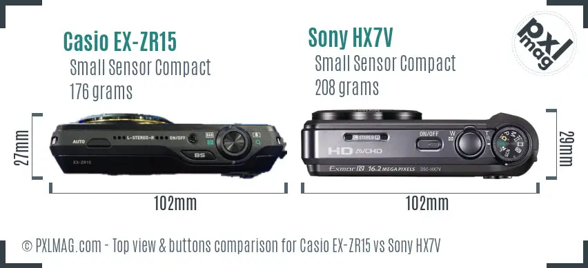 Casio EX-ZR15 vs Sony HX7V top view buttons comparison