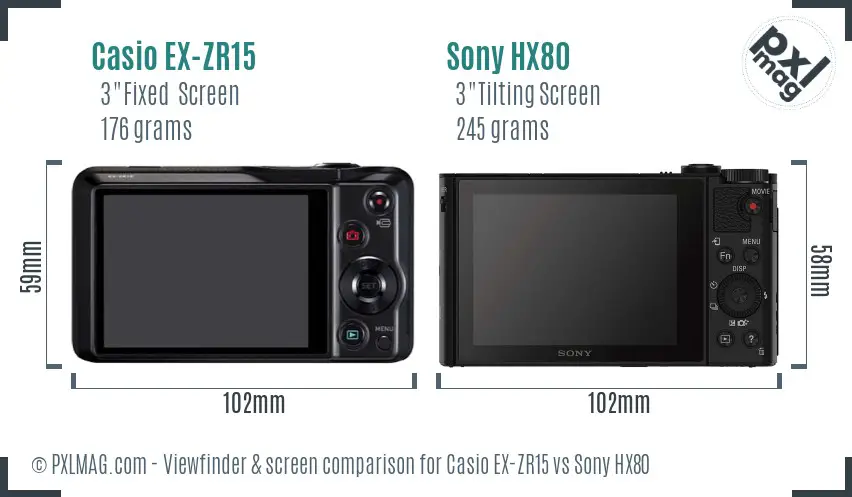 Casio EX-ZR15 vs Sony HX80 Screen and Viewfinder comparison