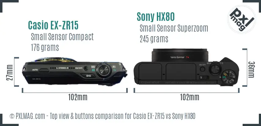 Casio EX-ZR15 vs Sony HX80 top view buttons comparison