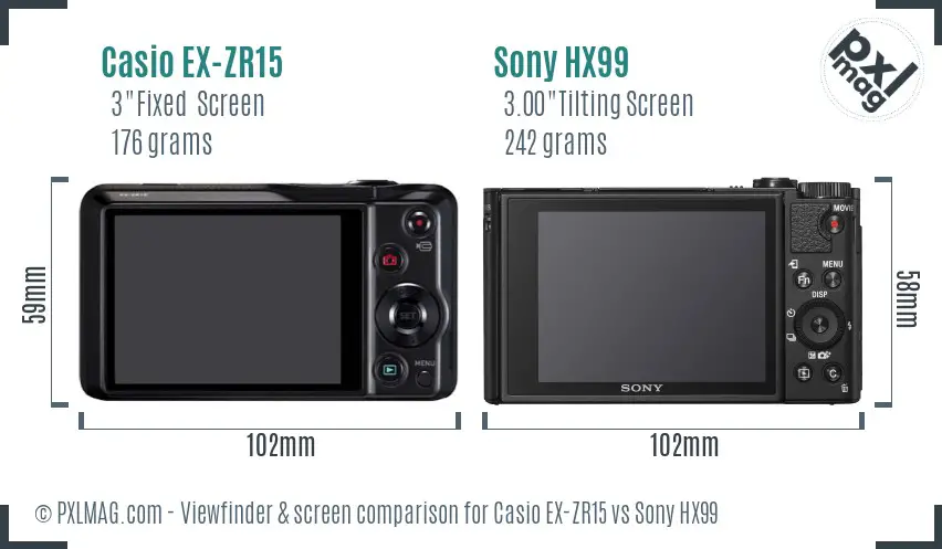 Casio EX-ZR15 vs Sony HX99 Screen and Viewfinder comparison