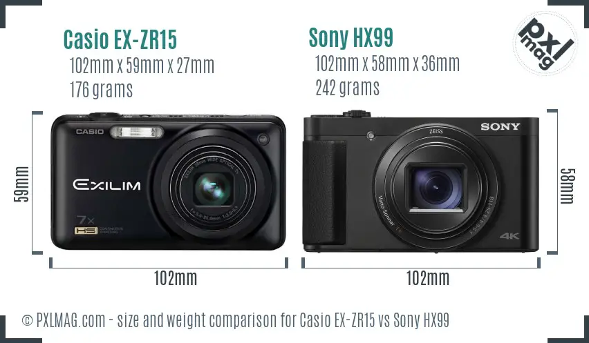 Casio EX-ZR15 vs Sony HX99 size comparison