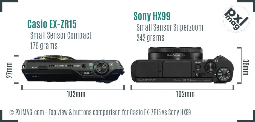 Casio EX-ZR15 vs Sony HX99 top view buttons comparison