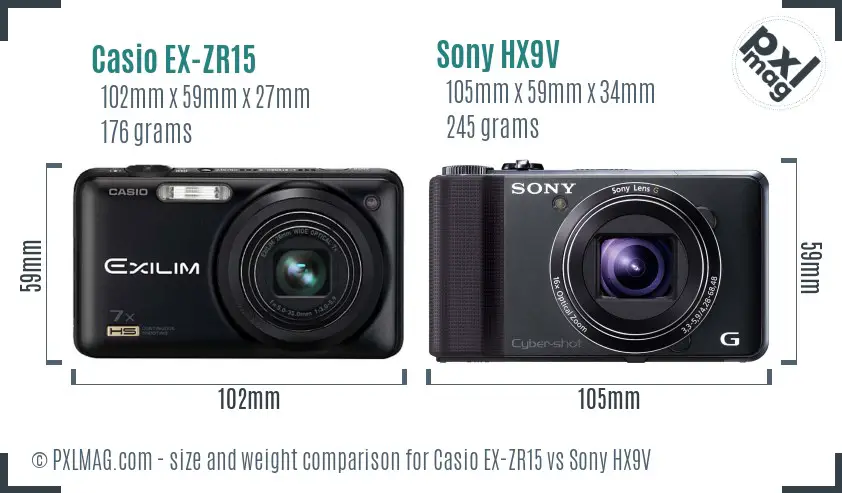 Casio EX-ZR15 vs Sony HX9V size comparison Casio EX-ZR15 vs Sony HX9V size comparison