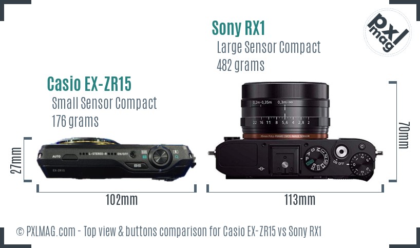 Casio EX-ZR15 vs Sony RX1 top view buttons comparison
