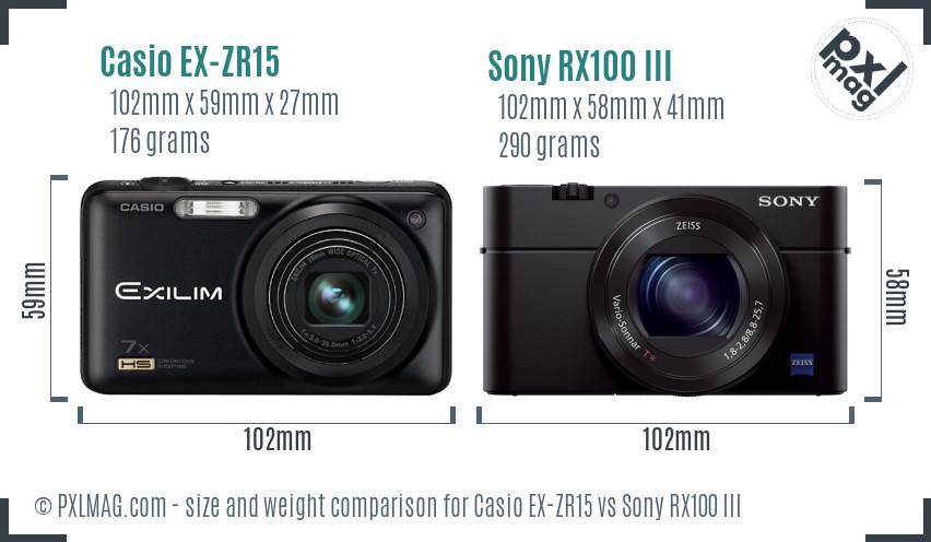 Casio EX-ZR15 vs Sony RX100 III size comparison Casio EX-ZR15 vs Sony RX100 III size comparison