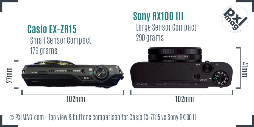 Casio EX-ZR15 vs Sony RX100 III top view buttons comparison