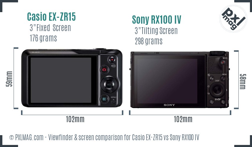 Casio EX-ZR15 vs Sony RX100 IV Screen and Viewfinder comparison