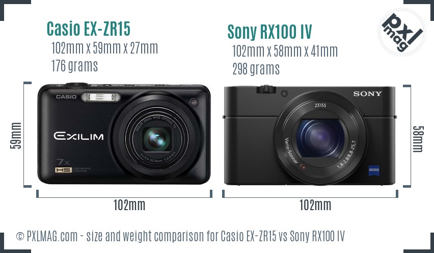 Casio EX-ZR15 vs Sony RX100 IV size comparison