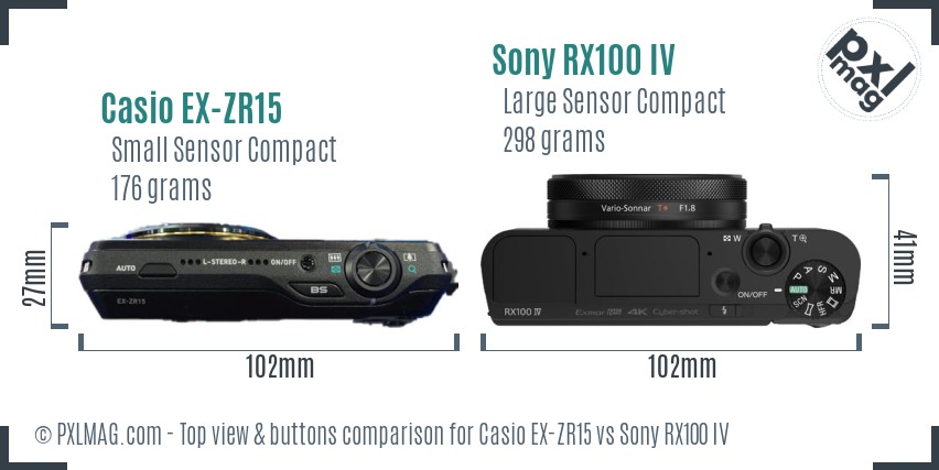 Casio EX-ZR15 vs Sony RX100 IV top view buttons comparison