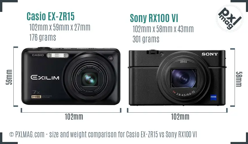 Casio EX-ZR15 vs Sony RX100 VI size comparison Casio EX-ZR15 vs Sony RX100 VI size comparison