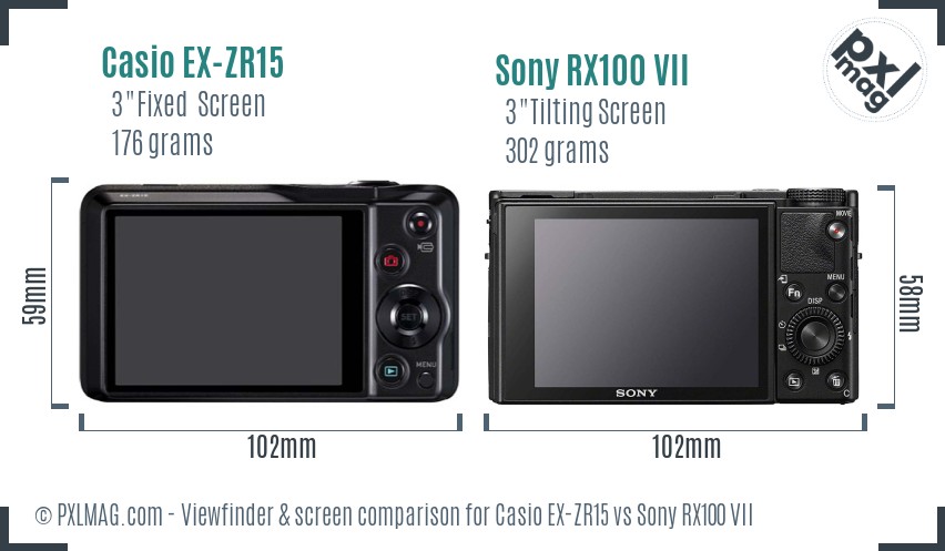 Casio EX-ZR15 vs Sony RX100 VII Screen and Viewfinder comparison