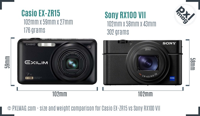 Casio EX-ZR15 vs Sony RX100 VII size comparison Casio EX-ZR15 vs Sony RX100 VII size comparison