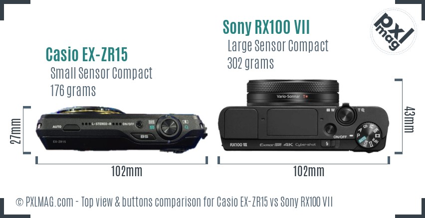 Casio EX-ZR15 vs Sony RX100 VII top view buttons comparison