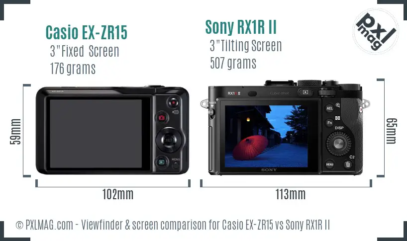 Casio EX-ZR15 vs Sony RX1R II Screen and Viewfinder comparison