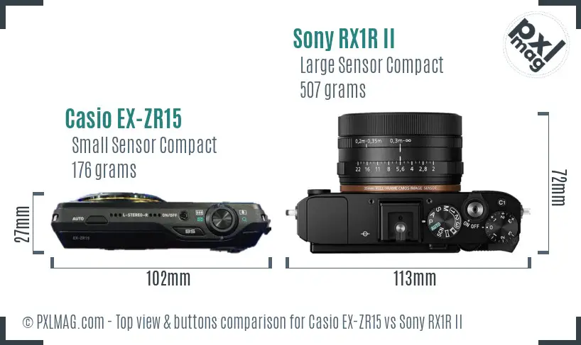 Casio EX-ZR15 vs Sony RX1R II top view buttons comparison