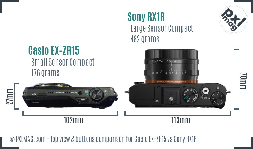 Casio EX-ZR15 vs Sony RX1R top view buttons comparison