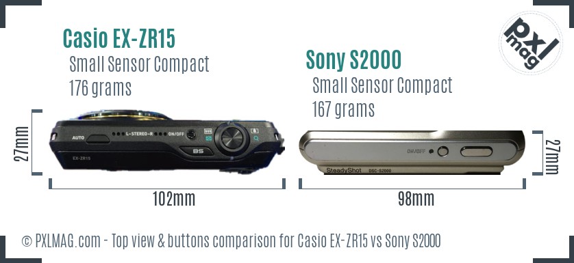Casio EX-ZR15 vs Sony S2000 top view buttons comparison