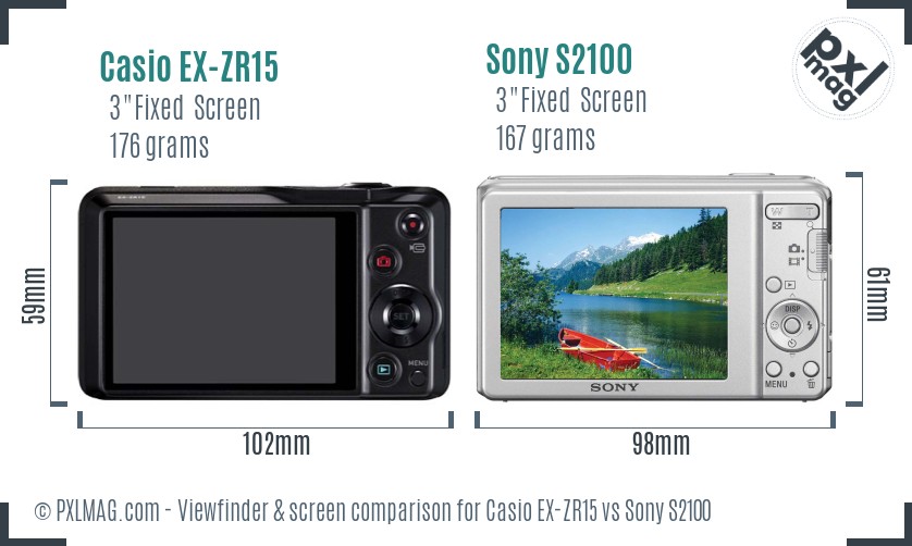 Casio EX-ZR15 vs Sony S2100 Screen and Viewfinder comparison
