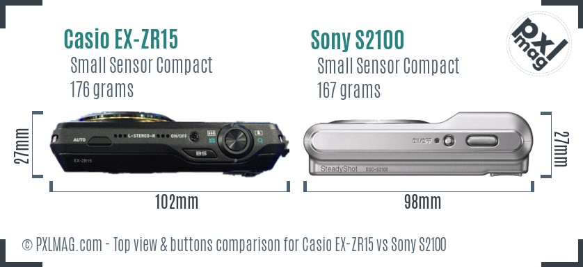 Casio EX-ZR15 vs Sony S2100 top view buttons comparison