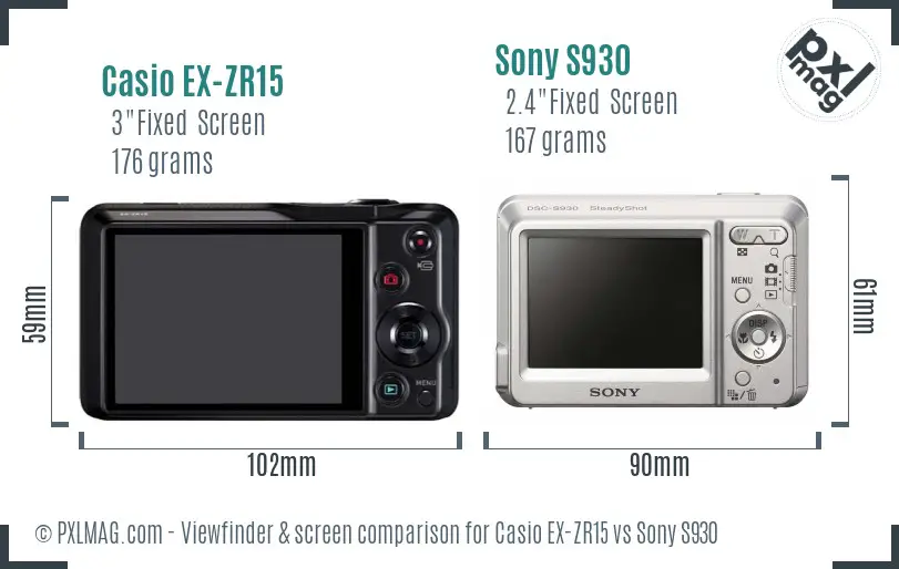 Casio EX-ZR15 vs Sony S930 Screen and Viewfinder comparison
