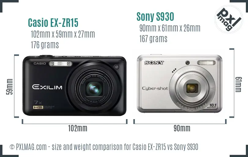 Casio EX-ZR15 vs Sony S930 size comparison