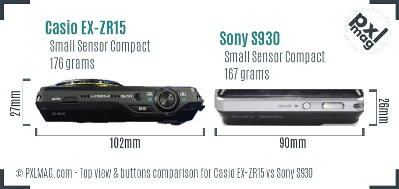 Casio EX-ZR15 vs Sony S930 top view buttons comparison