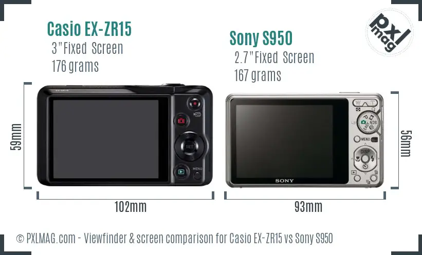 Casio EX-ZR15 vs Sony S950 Screen and Viewfinder comparison