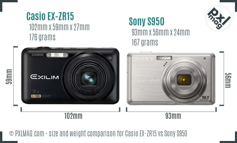 Casio EX-ZR15 vs Sony S950 size comparison